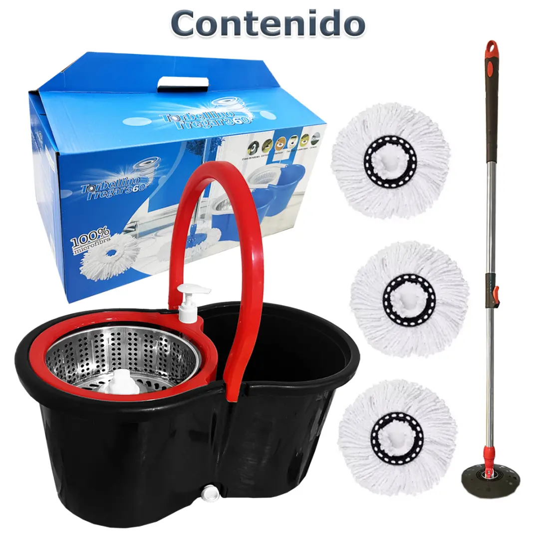 Mopa Giratoria 360° Centrifuga con Balde + 3 Paños Lampazo - Imagen 3