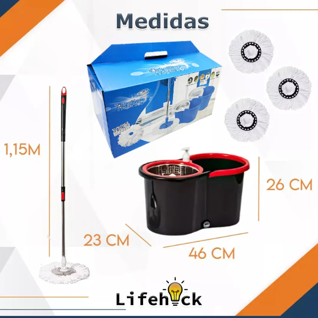 Mopa Giratoria 360° Centrifuga con Balde + 3 Paños Lampazo - Imagen 4