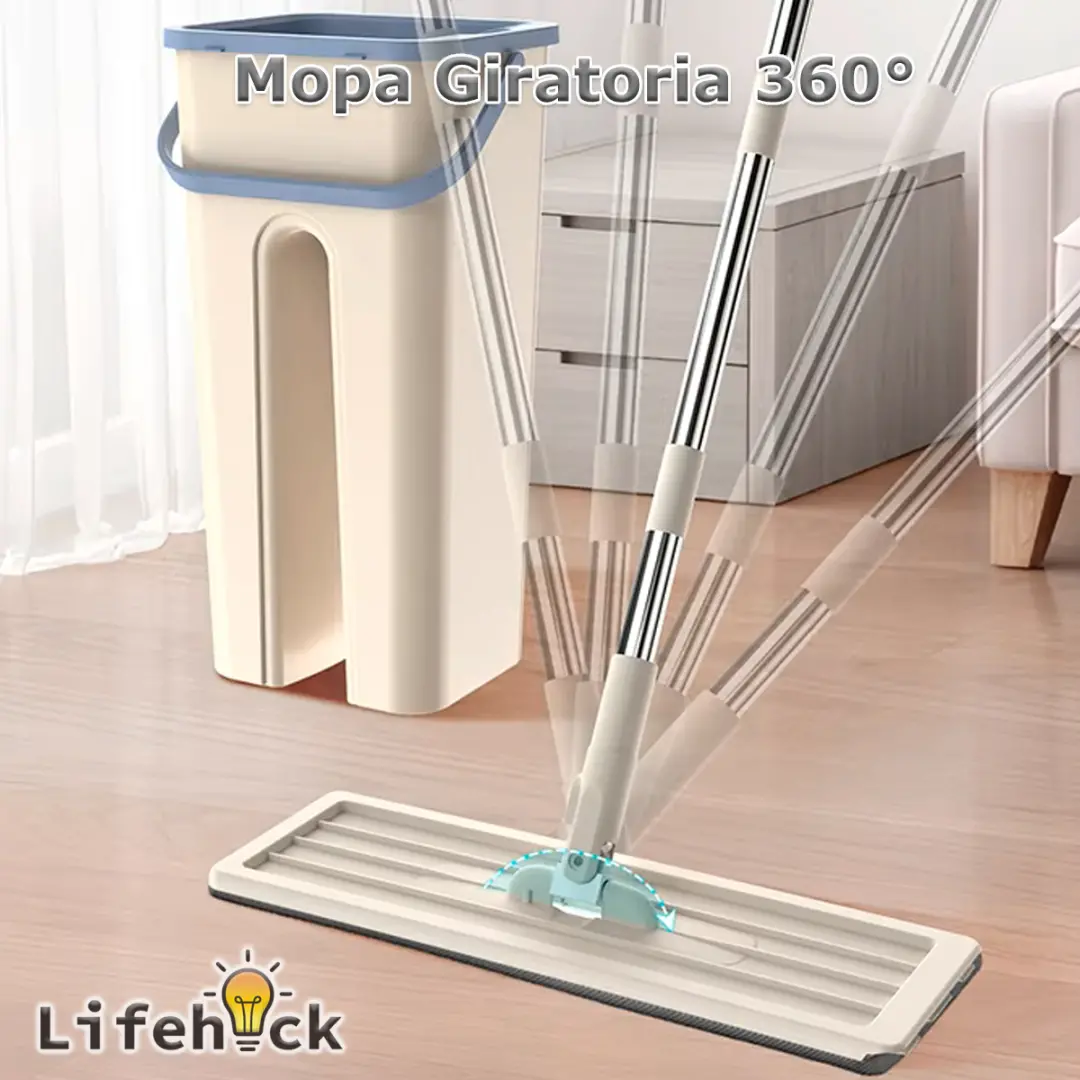 Trapeador Mopa Plana SLIM 360° Con Balde Escurridor + 3 Repuestos - Imagen 2