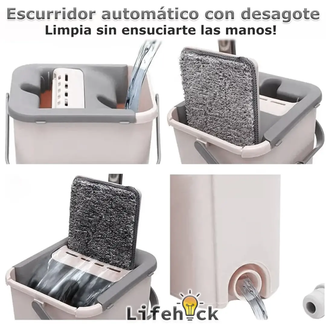 Trapeador Mopa Plana SLIM 360° Con Balde Escurridor + 3 Repuestos - Imagen 9