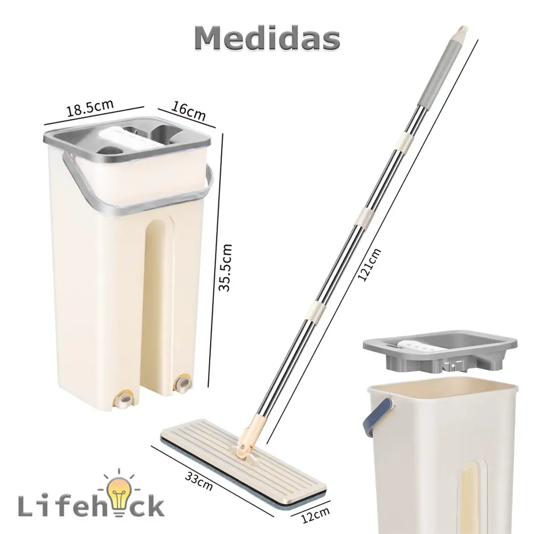Trapeador Mopa Plana SLIM 360° Con Balde Escurridor + 3 Repuestos - Imagen 8