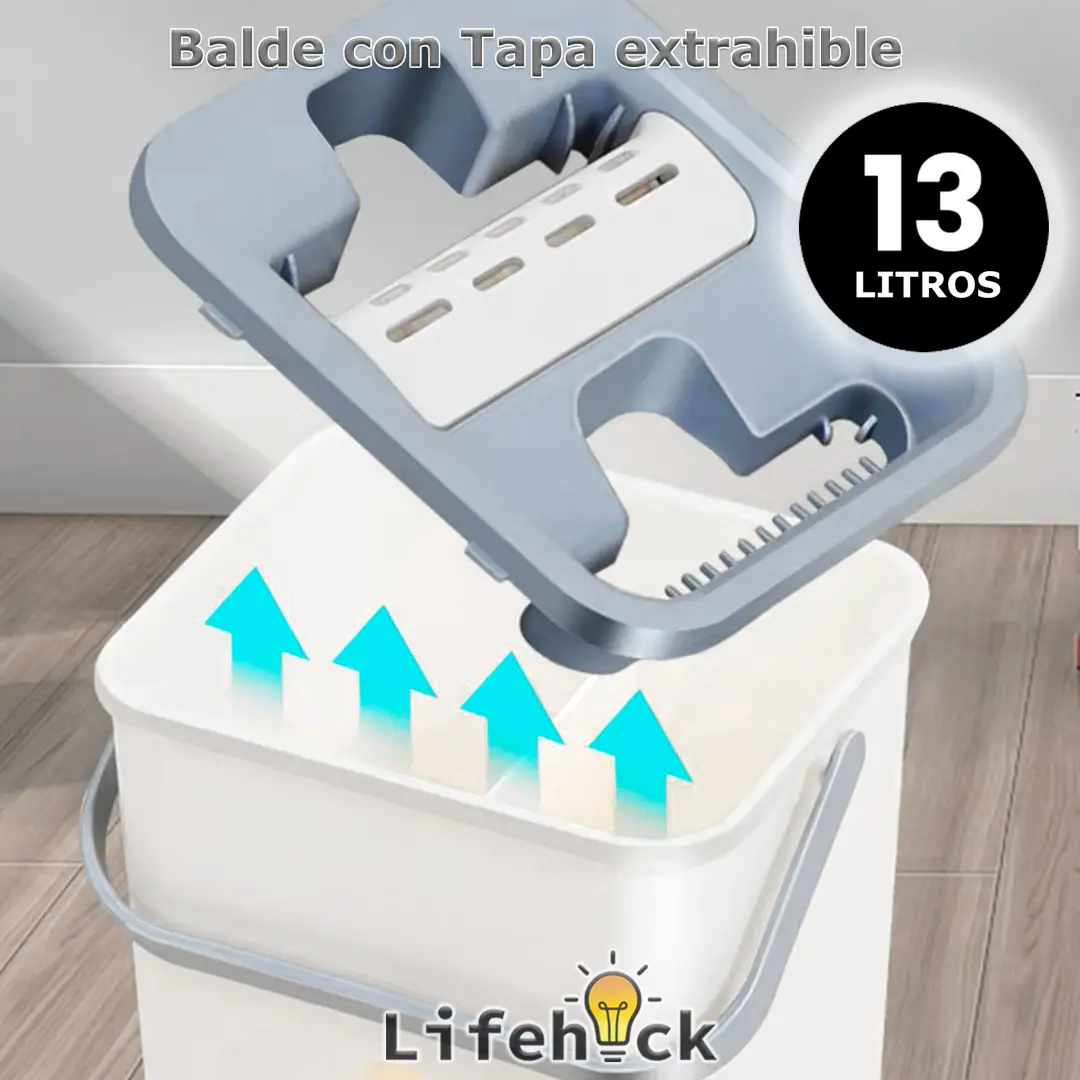 Trapeador Mopa Plana SLIM 360° Con Balde Escurridor + 3 Repuestos - Imagen 7