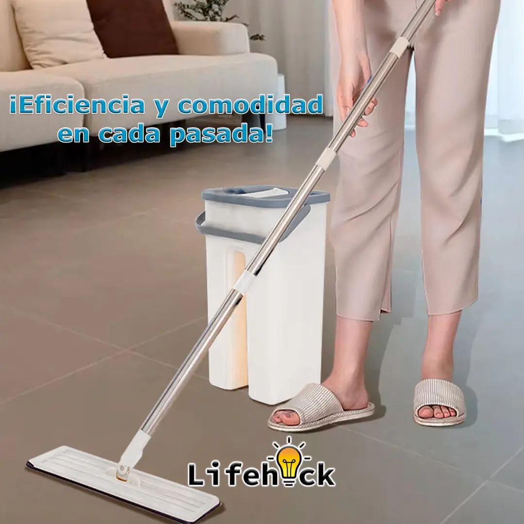 Trapeador Mopa Plana SLIM 360° Con Balde Escurridor + 3 Repuestos - Imagen 6