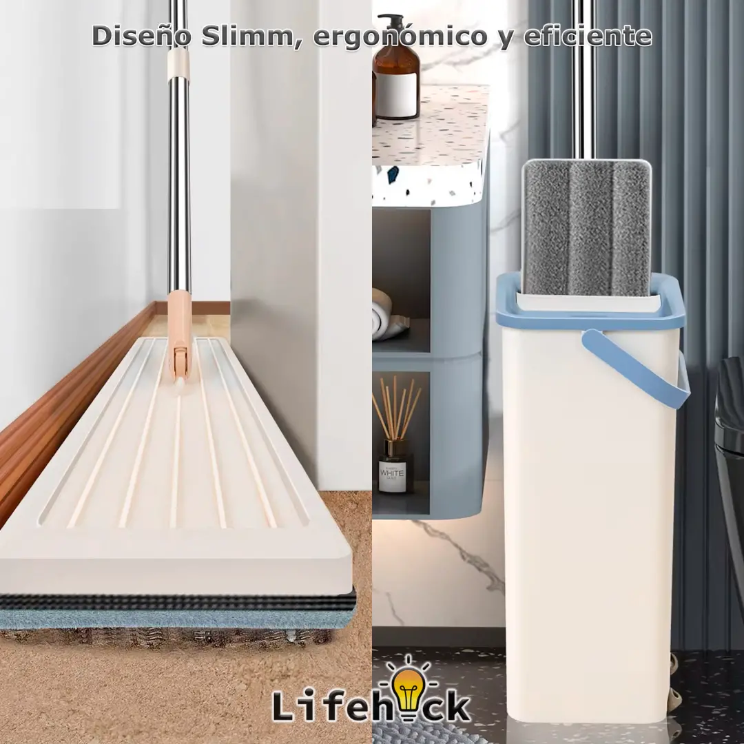 Trapeador Mopa Plana SLIM 360° Con Balde Escurridor + 3 Repuestos - Imagen 5