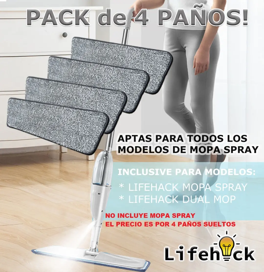 Set X 4 Repuesto Mopa Spray Microfibra Trapeador Lampazo - Imagen 8