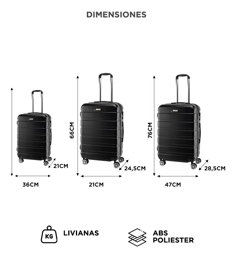 Set 3 Valijas Policarbonato 28 24 20 Pulgadas Ruedas Spinner - Imagen 4