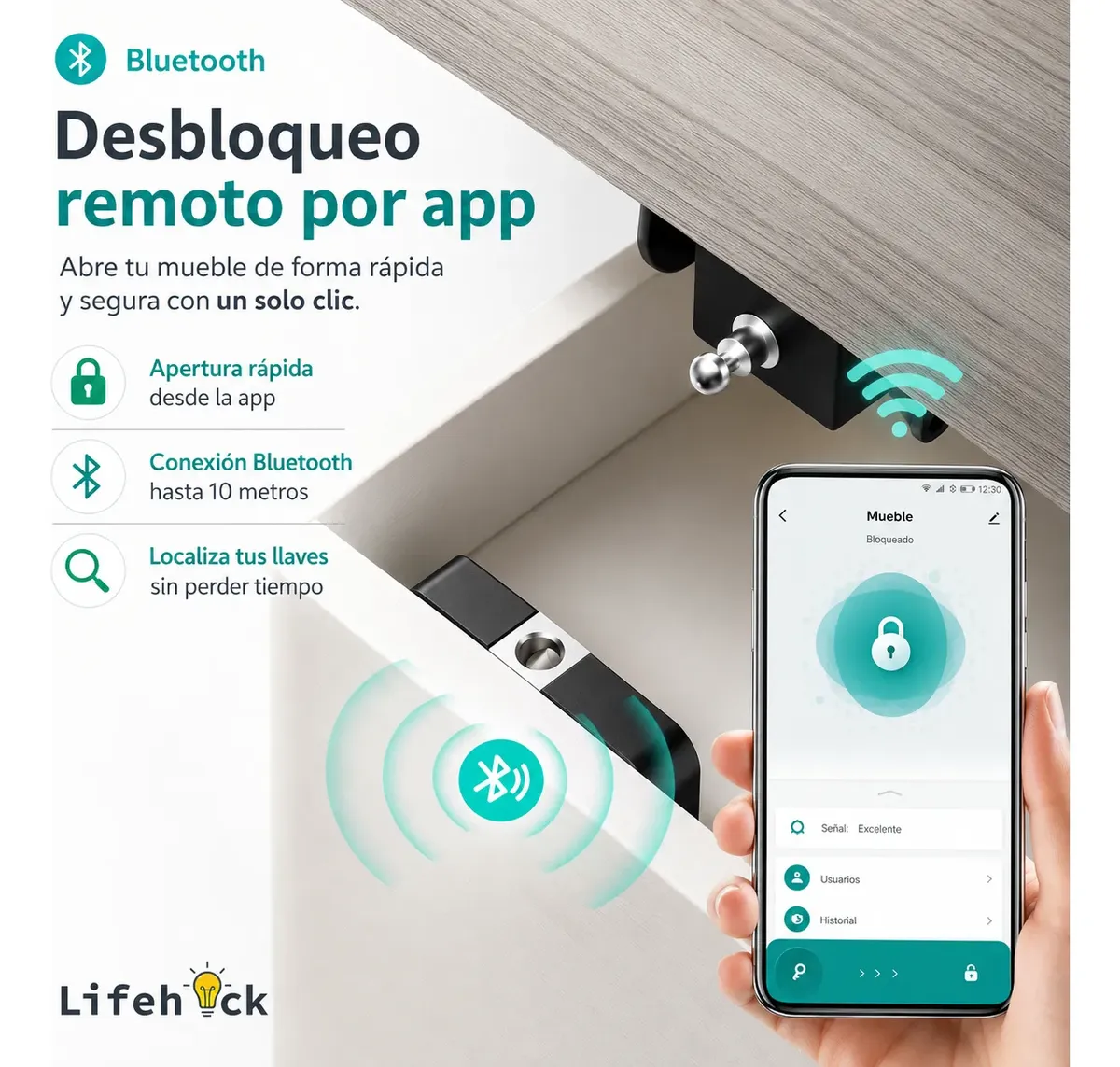 Cerradura Smart Bluetooth De Cajon Y Gabinetes Para App Tuya - Imagen 3