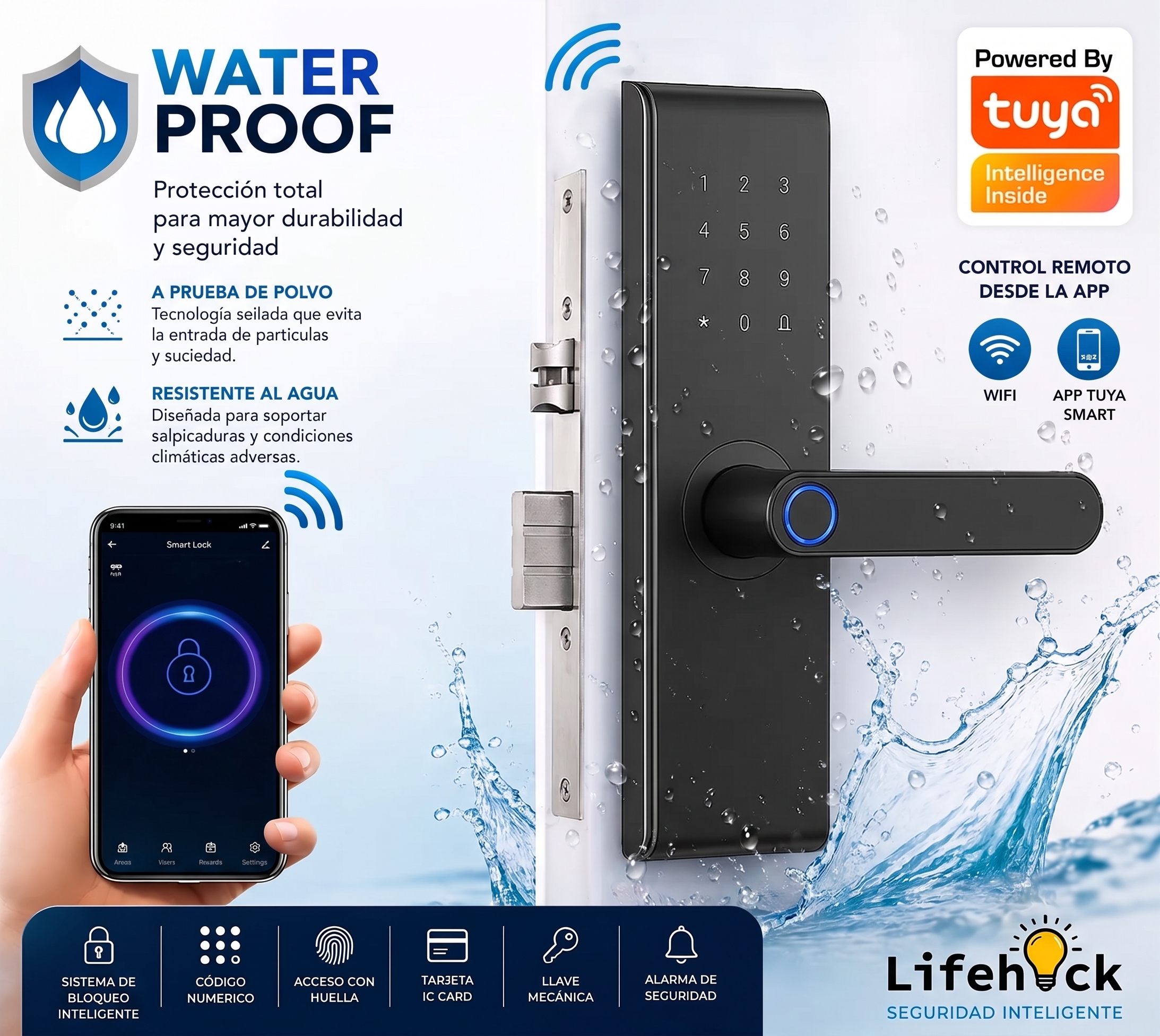 Cerradura Inteligente Wifi Z20 Huella Tarjetas Clave - Imagen 2